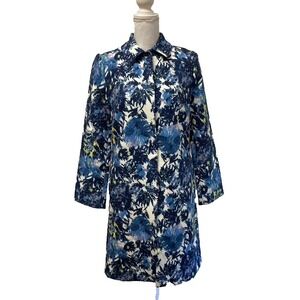 Frances Valentine Trench Coat Womens Small Blue Floral Mid Length Coquette